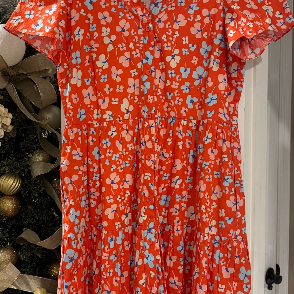 Jade Women’s Sz SMALL Dress - Red and Blue Floral with flutter sleeves